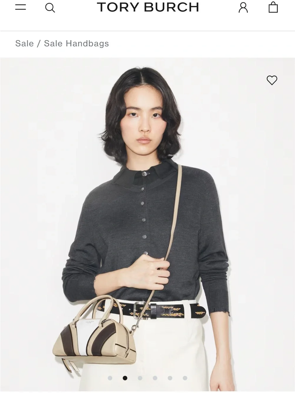 Tory Burch Tricolor Dome Satchel in Cream, White & Taupe